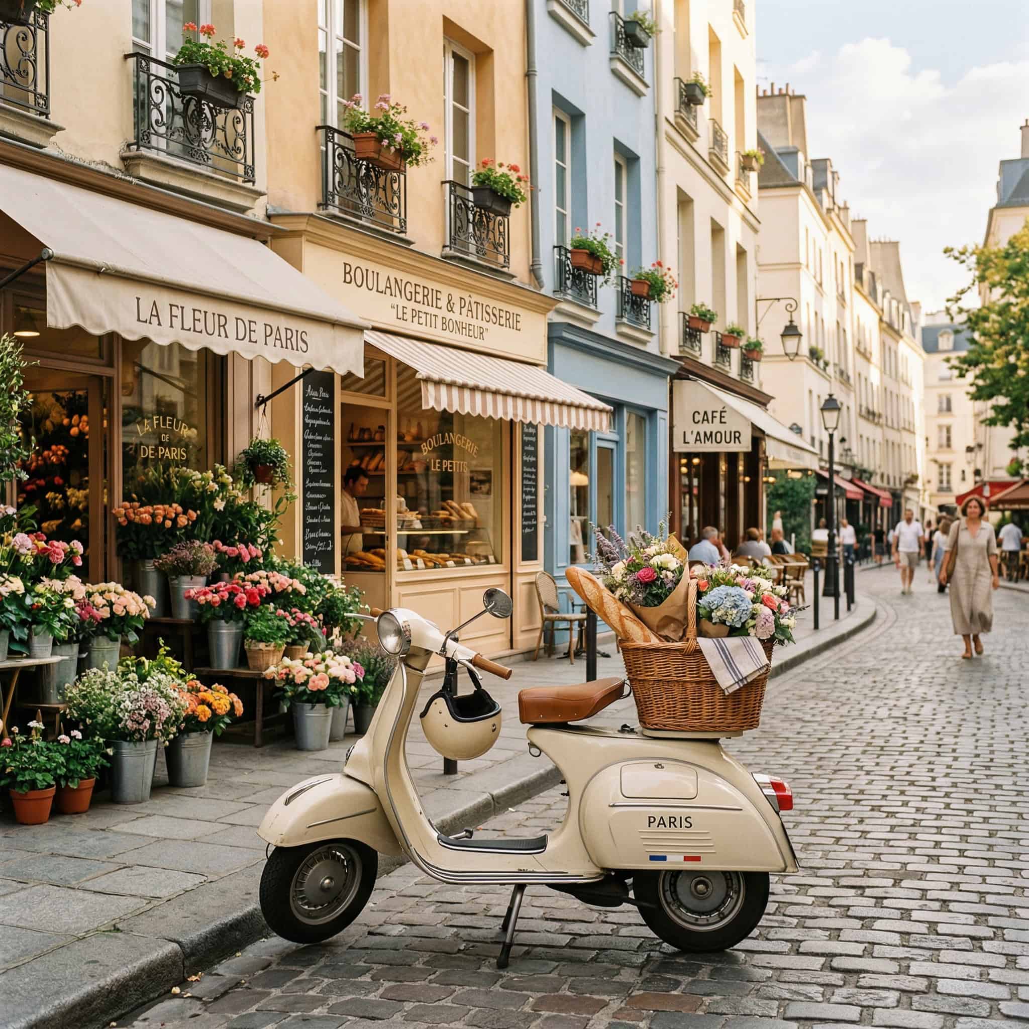 Paris travel essentials vintage leather suitcase passport and Eiffel Tower keychain